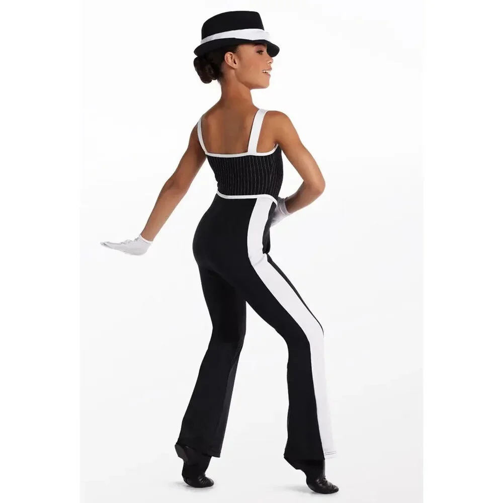 Pre-Owned Dance Costume Weissman 15726 Medium Child Black Jazz Stripes